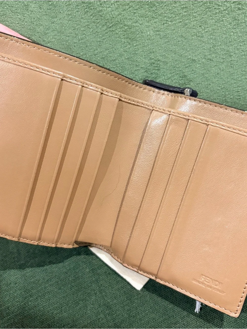 Fendi Navy Compact Wallet with Pyramid Snap Closure